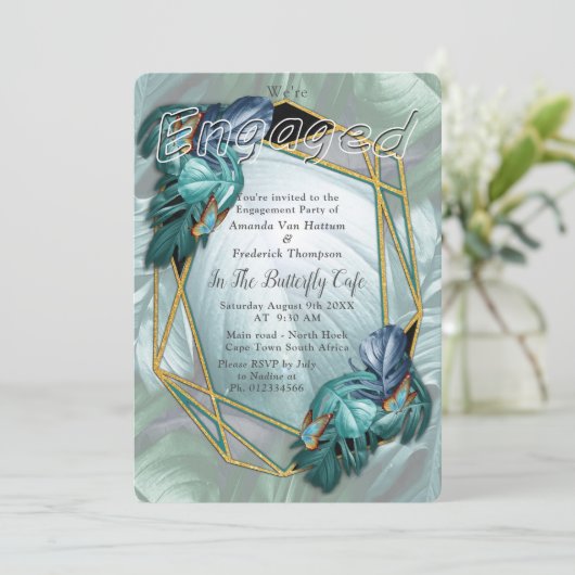 Schmetterlinge aus Paradies/tropisch-türkisfarbene Einladung (Stehend Vorderseite)