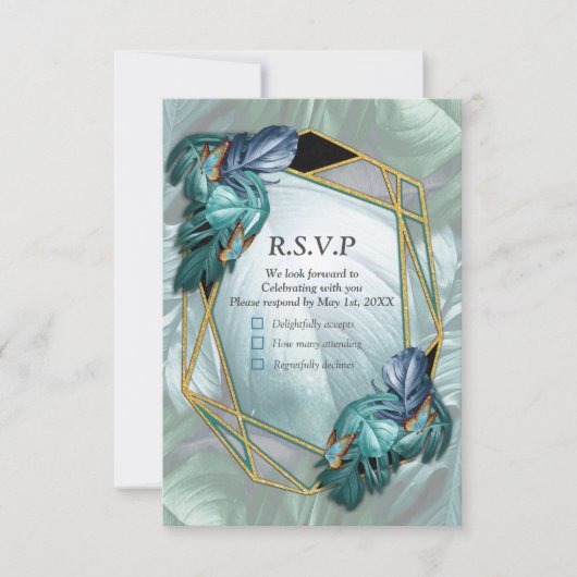 Schmetterlinge aus Paradies/tropisch-türkisfarbene RSVP Karte (Vorderseite)