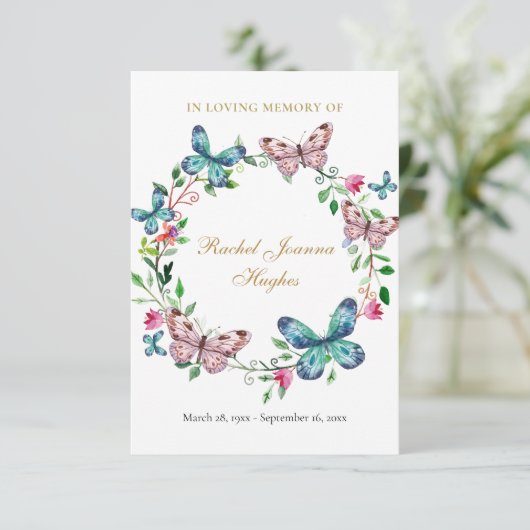Schmetterlinge Beerdigungskarte (Stehend Vorderseite)