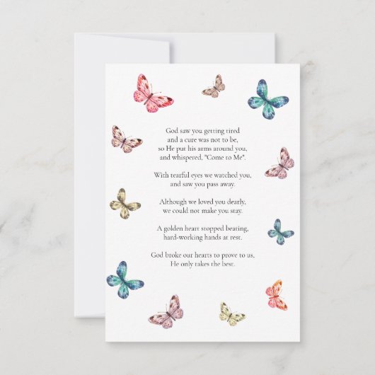 Schmetterlinge Beerdigungskarte (Rückseite)