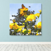 Schmetterlinge, Bienen N Sonnenblumen gewickelt Le Leinwanddruck (Insitu (Holzboden))