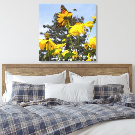 Schmetterlinge, Bienen N Sonnenblumen gewickelt Le Leinwanddruck (Insitu (Schlafzimmer))