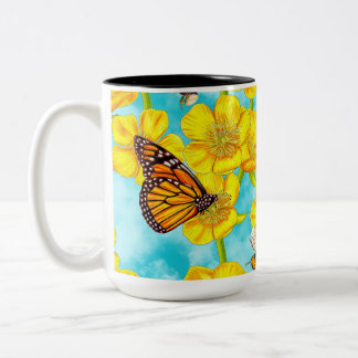 Schmetterlinge, Bienen und Schmetterlinge auf Wolk Zweifarbige Tasse