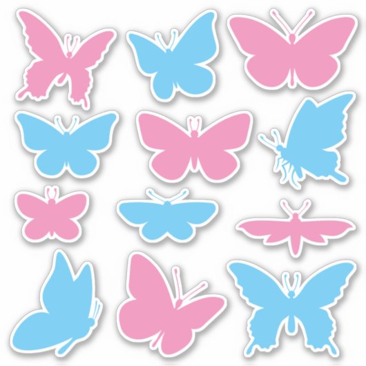 Schmetterlinge Blau und Rosa Sticker Set (Vorderseite)