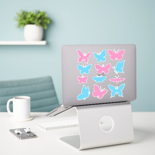 Schmetterlinge Blau und Rosa Sticker Set (Laptop auf Schreibtisch)