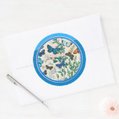 Schmetterlinge, blauer Rahmen, Runder Aufkleber (Umschlag)