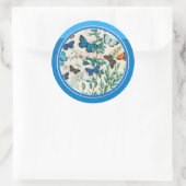 Schmetterlinge, blauer Rahmen, Runder Aufkleber (Tasche)