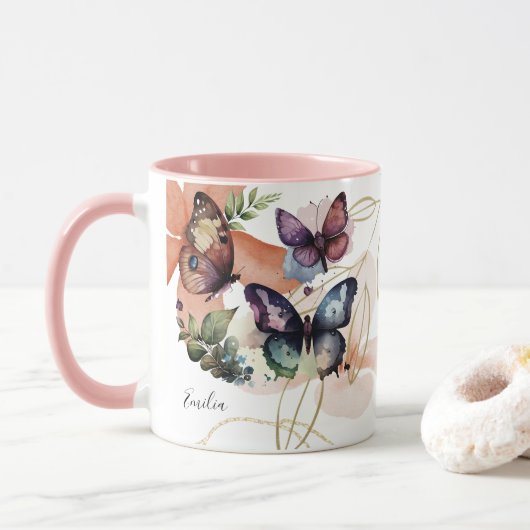 Schmetterlinge Blühen Schöner Name Tasse (Mit Donut)