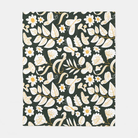 Schmetterlinge & Blume: Doodle Summer Pattern. Fleecedecke (Vorderseite)