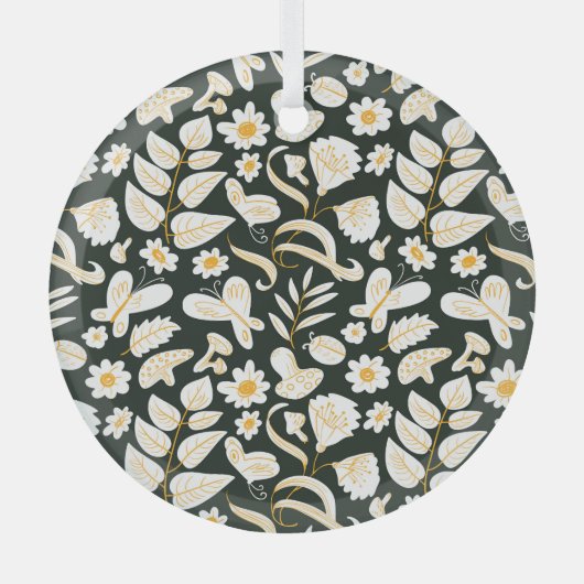 Schmetterlinge & Blume: Doodle Summer Pattern. Ornament Aus Glas (Vorderseite)