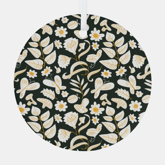 Schmetterlinge & Blume: Doodle Summer Pattern. Ornament Aus Glas (Rückseite)