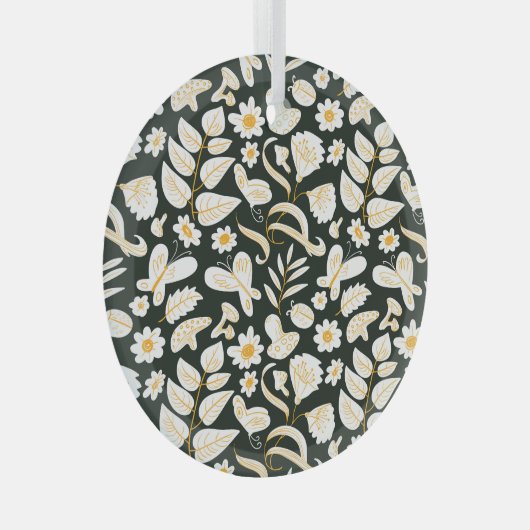 Schmetterlinge & Blume: Doodle Summer Pattern. Ornament Aus Glas (Vorderseite Rechts)