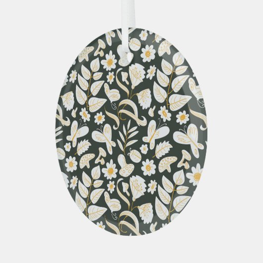 Schmetterlinge & Blume: Doodle Summer Pattern. Ornament Aus Glas (Vorderseite links)