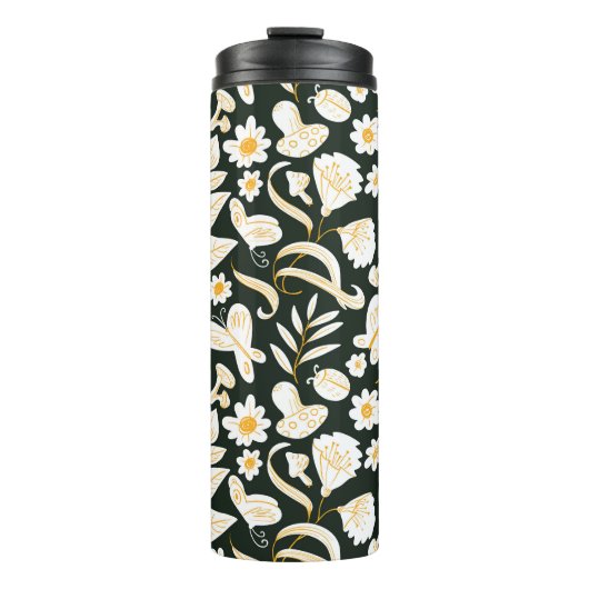 Schmetterlinge & Blume: Doodle Summer Pattern. Thermosbecher (Vorderseite)