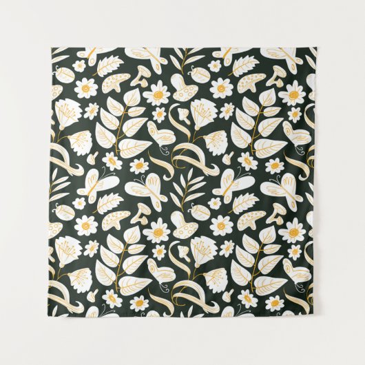 Schmetterlinge & Blume: Doodle Summer Pattern. Wandteppich (Vorderseite)