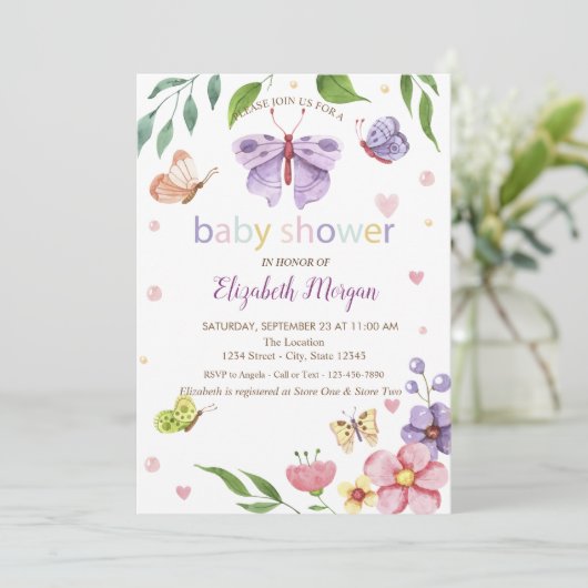 Schmetterlinge Blume Dotted Dusche Einladung (Stehend Vorderseite)