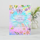 Schmetterlinge Blume Gefärbte Krawatte Kinderdusch Einladung (Stehend Vorderseite)