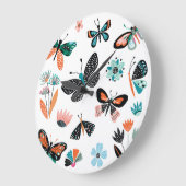 Schmetterlinge Blume: Handgezeichnete Sammlung Große Wanduhr (Winkel)