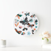 Schmetterlinge Blume: Handgezeichnete Sammlung Große Wanduhr (Zuhause)