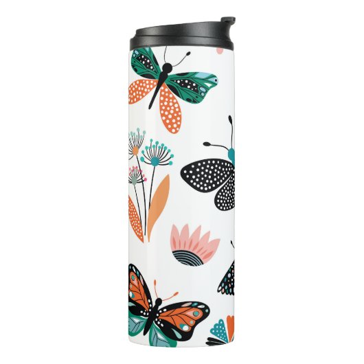 Schmetterlinge Blume: Handgezeichnete Sammlung Thermosbecher (Nach links gedreht)