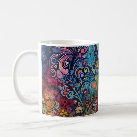 Schmetterlinge Blume Katzen. Psychedelische Kunst. Kaffeetasse (Links)