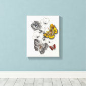 Schmetterlinge Blume Red Gold Gray Minimalistisch Leinwanddruck (Insitu (Holzboden))