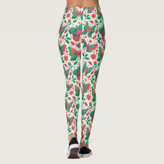 Schmetterlinge, Blume und Blätter Leggings (Rückseite)