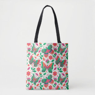 Schmetterlinge, Blume und Blätter Tasche