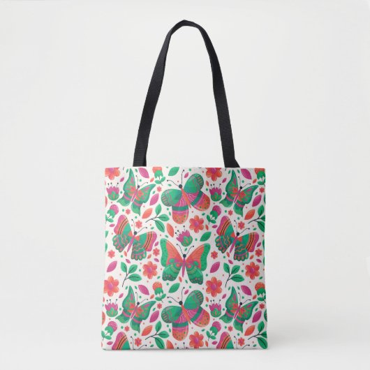 Schmetterlinge, Blume und Blätter Tasche (Vorderseite)