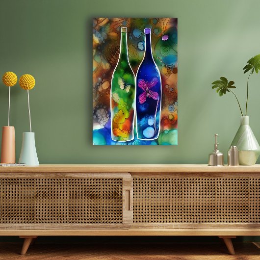 Schmetterlinge, Blume und Flaschen Leinwanddruck