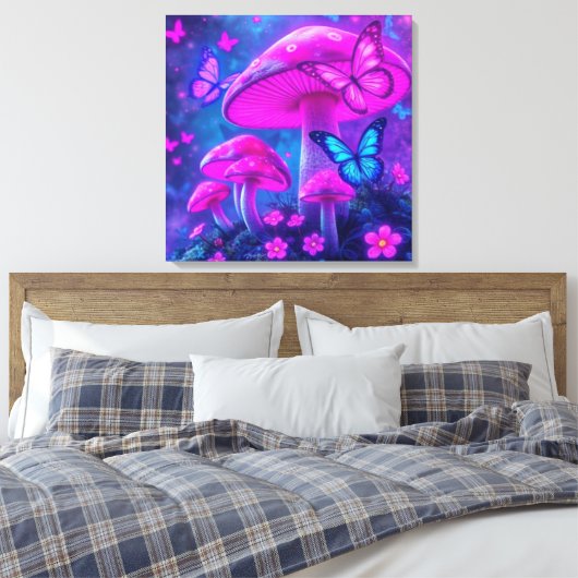 Schmetterlinge, Blume und Pilze- Leinwanddruck (Insitu (Schlafzimmer))