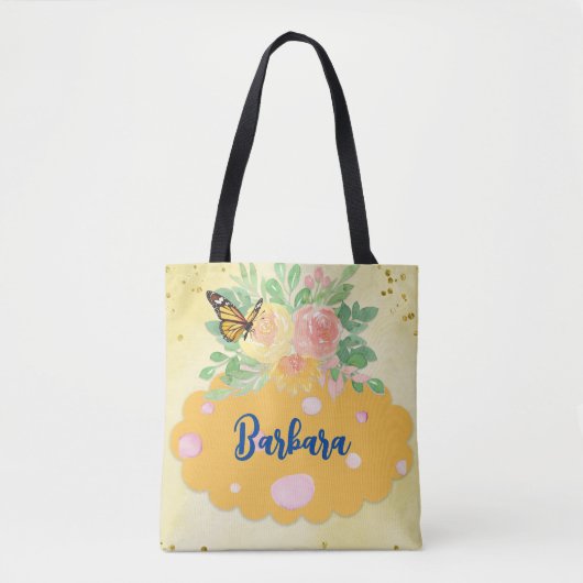 "Schmetterlinge, Blume und Punkte" Tasche (Vorderseite)