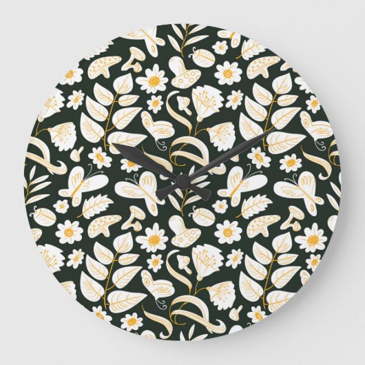 Schmetterlinge & Blumen: Doodle Sommer Muster. Große Wanduhr (Vorderseite)