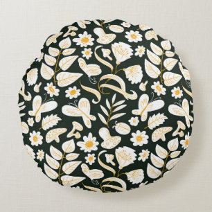 Schmetterlinge & Blumen: Doodle-Sommer-Muster. Rundes Kissen