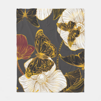 Schmetterlinge & Blumen: Frühling Boho Muster Fleecedecke
