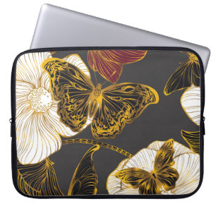 Schmetterlinge & Blumen: Frühling Boho Muster Laptopschutzhülle