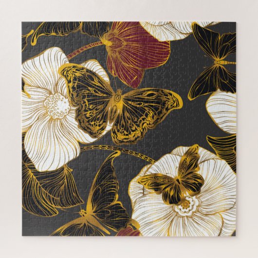 Schmetterlinge & Blumen: Frühling Boho Muster Puzzle (Vertikal)