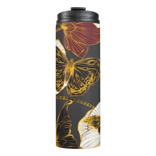 Schmetterlinge & Blumen: Frühling Boho Muster Thermosbecher (Vorderseite)