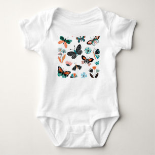 Schmetterlinge Blumen: Handgezeichnete Sammlung Baby Strampler