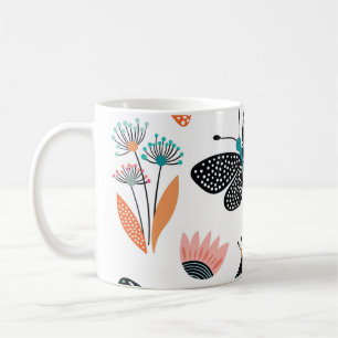 Schmetterlinge Blumen: Handgezeichnete Sammlung Kaffeetasse