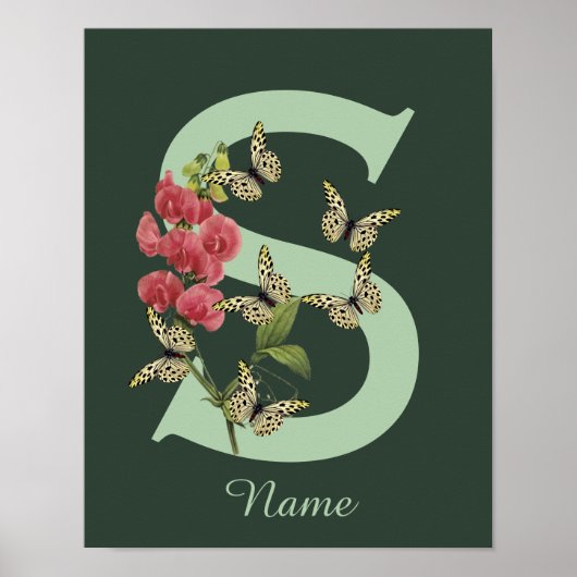 Schmetterlinge Blumen Monogramm Anfangsbuchstabe S Poster (Vorne)