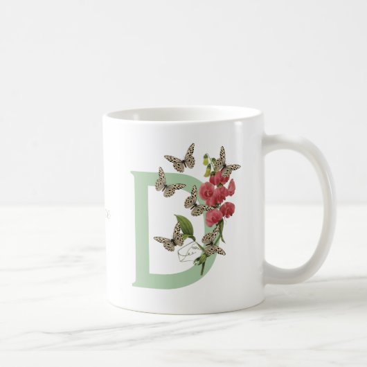 Schmetterlinge Blumen Monogramm Initial D Name Kaffeetasse (Rechts)