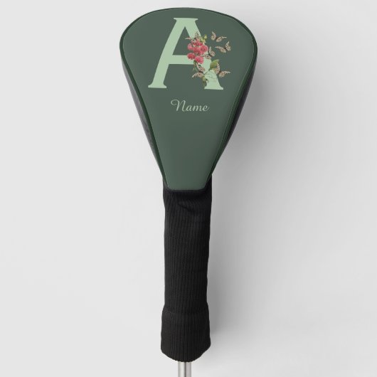 Schmetterlinge Blumen Monogramm Initiale A Persona Golf Headcover (Vorderseite)