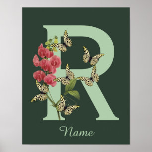 Schmetterlinge Blumen Monogramm Initiale R Persona Poster