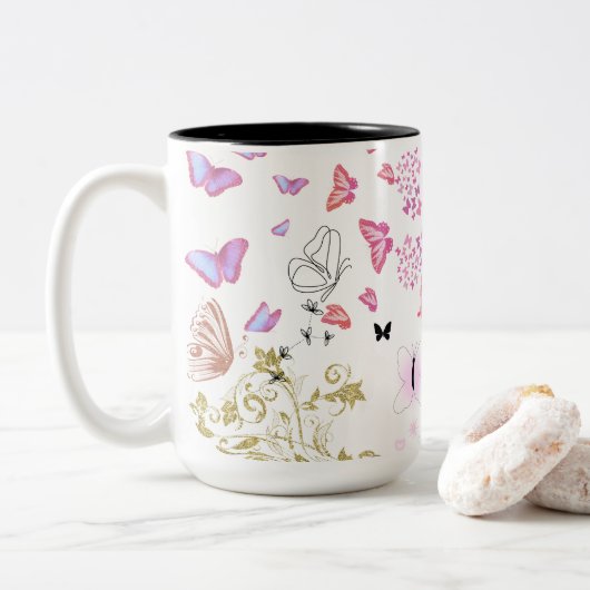 Schmetterlinge & Blumen Tasse | Schöne Blumenmuste (Mit Donut)