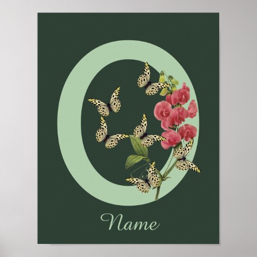 Schmetterlinge Blumenmonogramm Initiale O Personal Poster (Vorne)