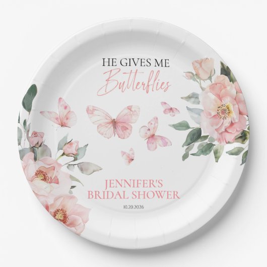 Schmetterlinge Blumenrosa Brautparty Pappteller (Vorderseite)