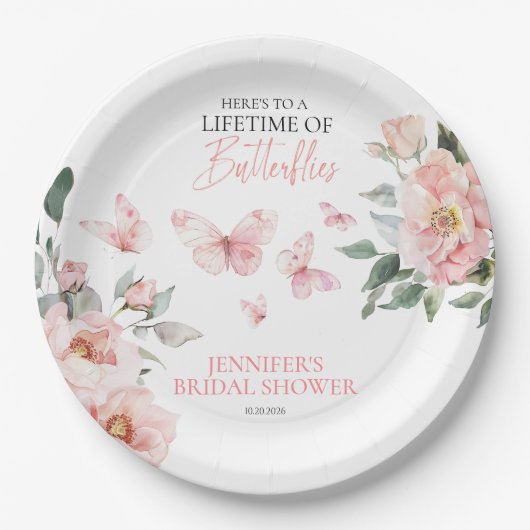 Schmetterlinge Blumenrosa Brautparty Pappteller (Vorderseite)