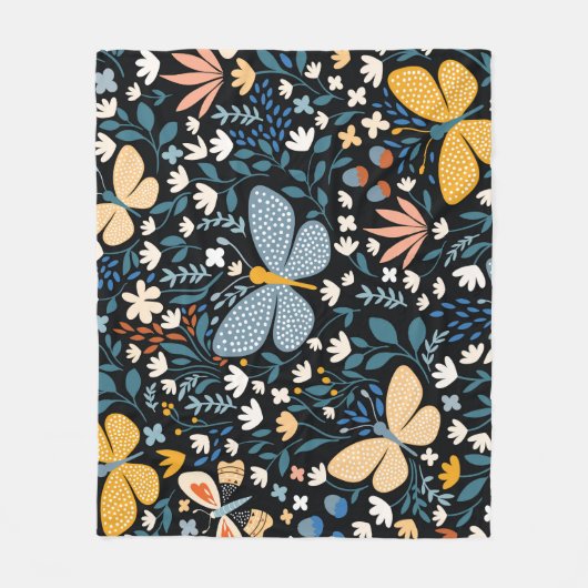 Schmetterlinge Blüte: Handgezeichnet Nahtlos. Fleecedecke (Vorderseite)