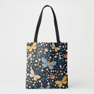 Schmetterlinge Blüte: Handgezeichnet Nahtlos. Tasche